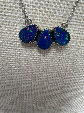 Blue Opal Teardrop Sterling Silver Necklace - Women Jewelry